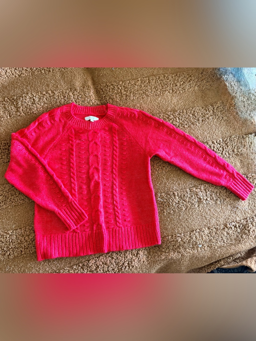 LOFT Red Cable-Knit Crewneck Sweater Size L EUC